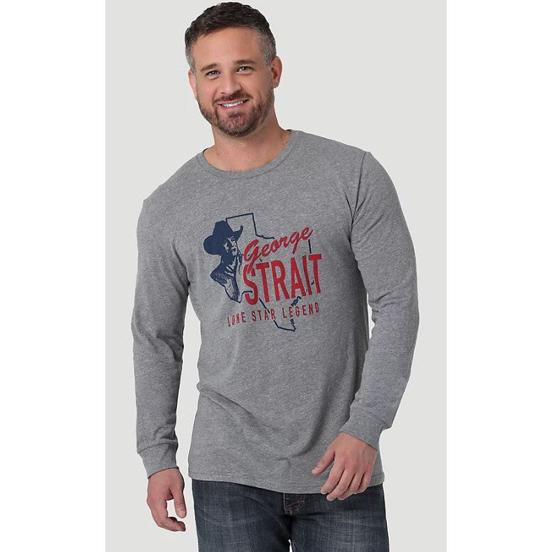 Wrangler Men's George Strait Graphic  Long Sleeve T Shirt- Trench Coat Heather