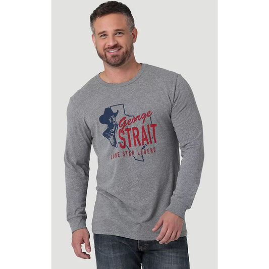 Wrangler Men's George Strait Graphic Long Sleeve T Shirt - Trench Coat Heather