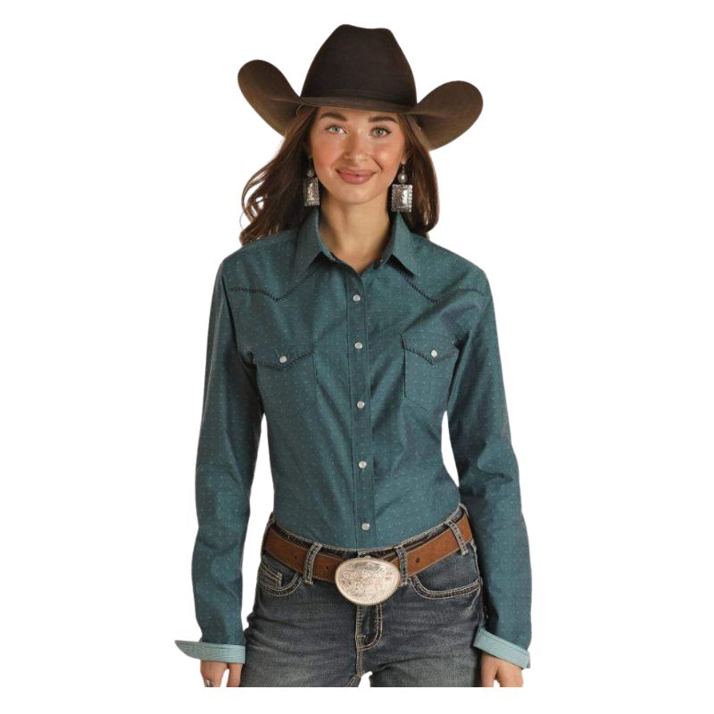 Panhandle Women's Long Sleeve 2 pocket Snap - Turquoise