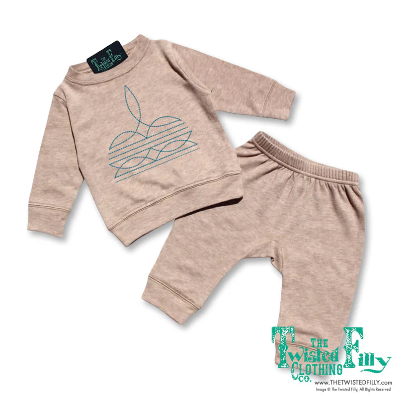 The Twisted Filly Infant - Boot Stitch 2 Piece Outfit - Sandstone & Turquoise