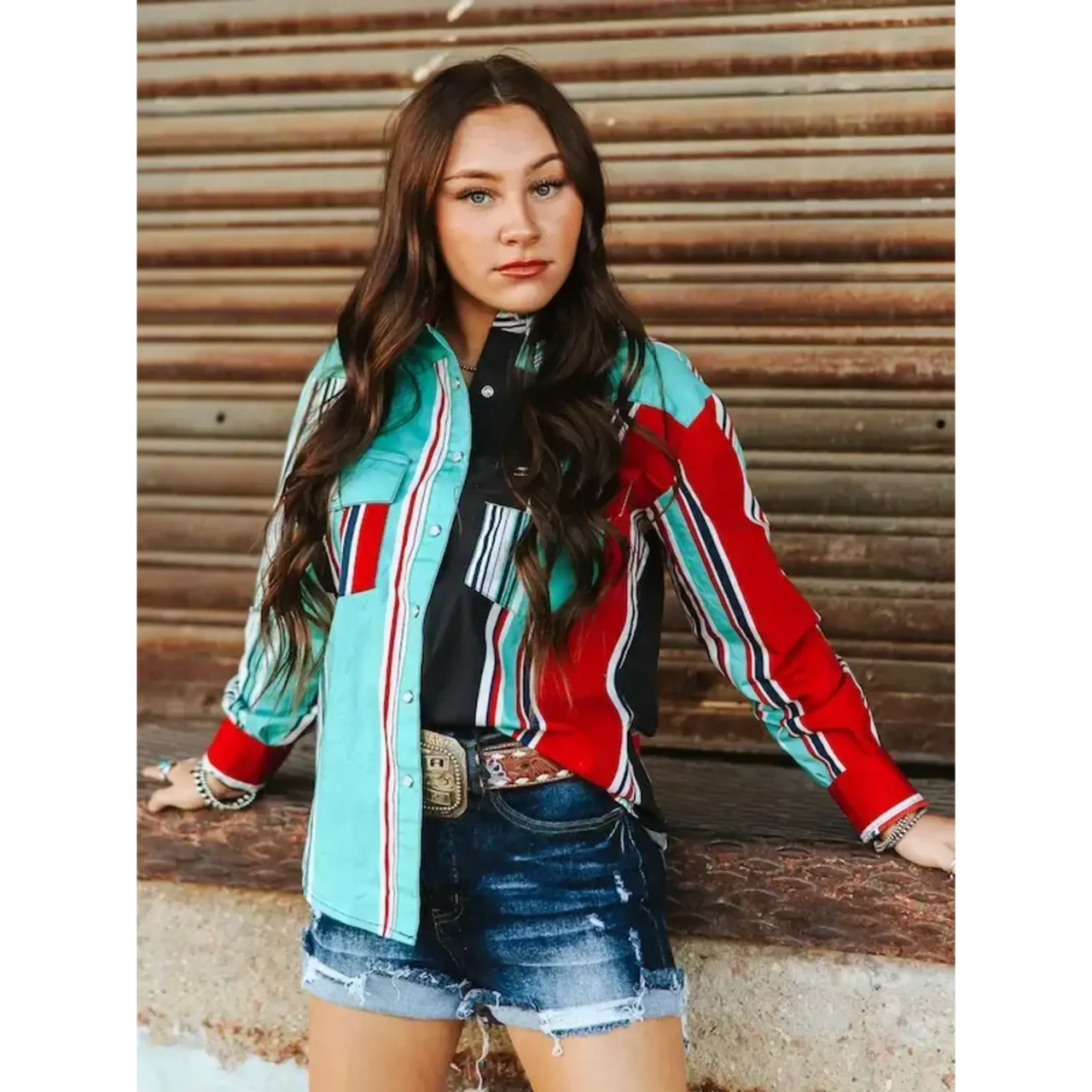 Lucky & Blessed Women's 90s Retro Button Down Collared Shirt- Multi