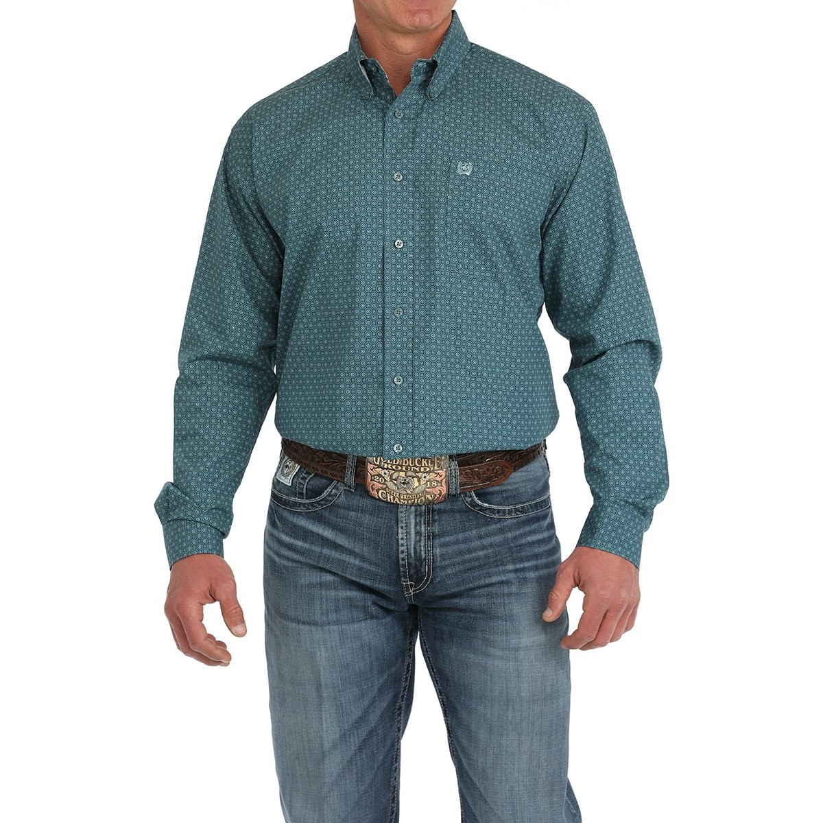 Cinch Men's Long Sleeve Print Shirt- Green