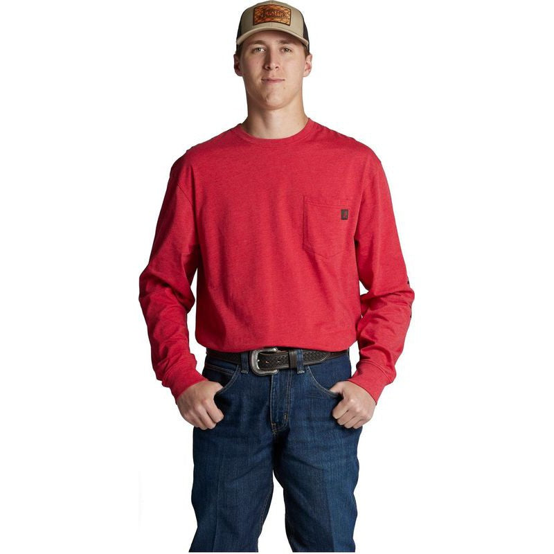HJ Justin & Sons Men's Long Sleeve Workwear Pocket Tee - Red Heather
