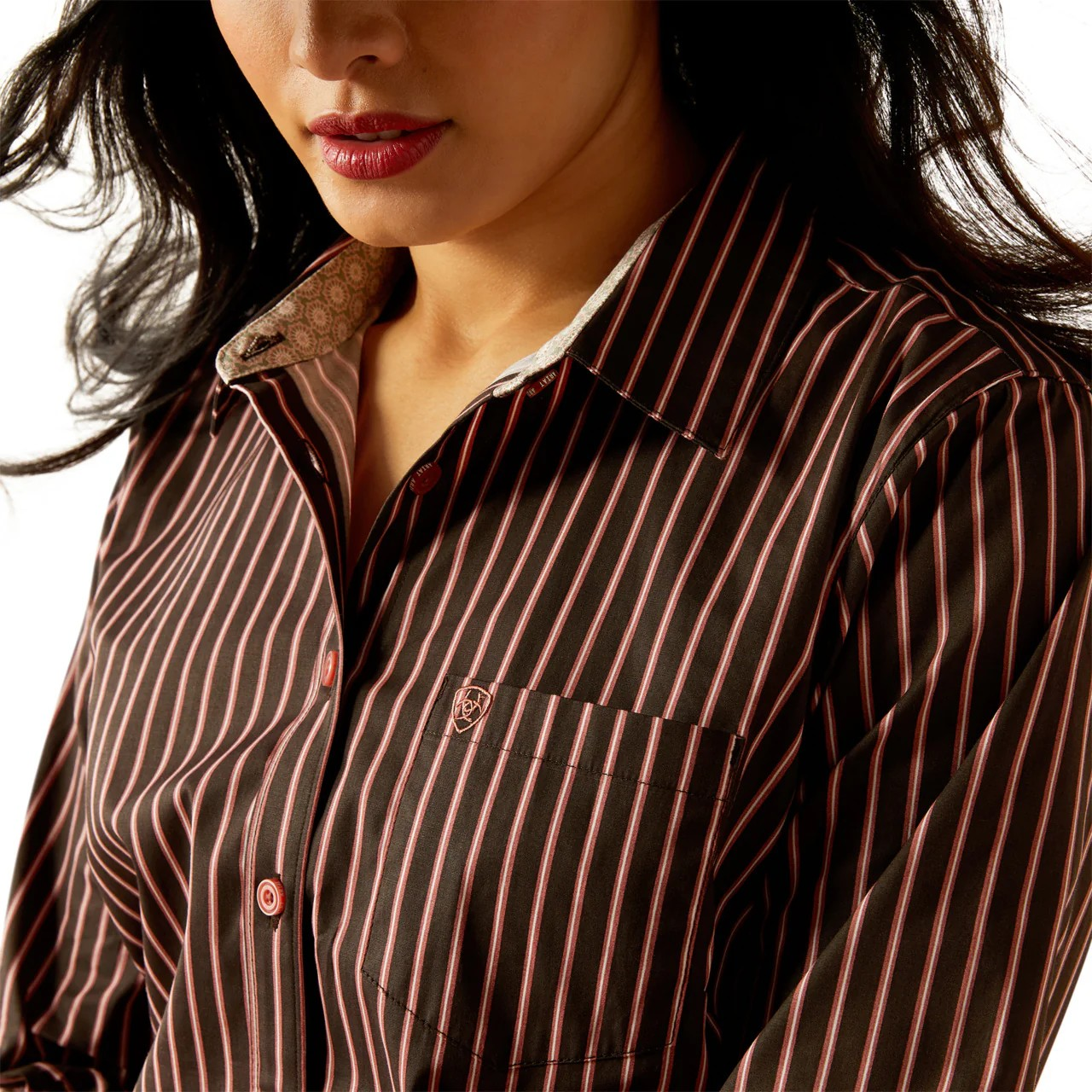 Ariat Women's Long Sleeve Kirby Stretch Stripe Shirt- Mahogany