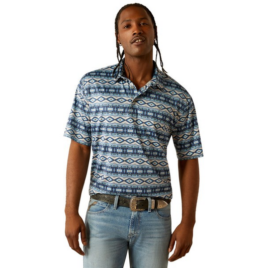 Ariat Men's Short Sleeve Charger 2.0 Printed Polo- Blue Southwest