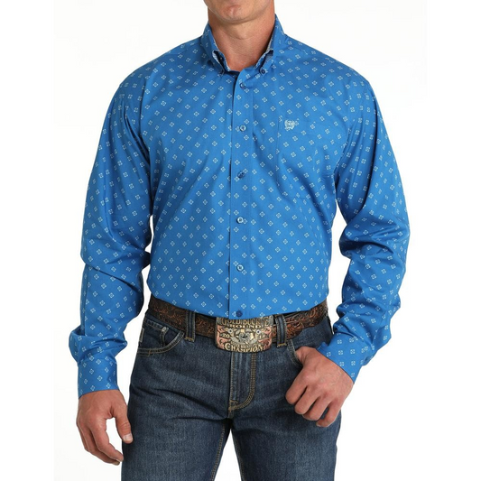 Cinch Classic Fit Long Sleeve Men's Cotton Print Shirt - Royal Blue
