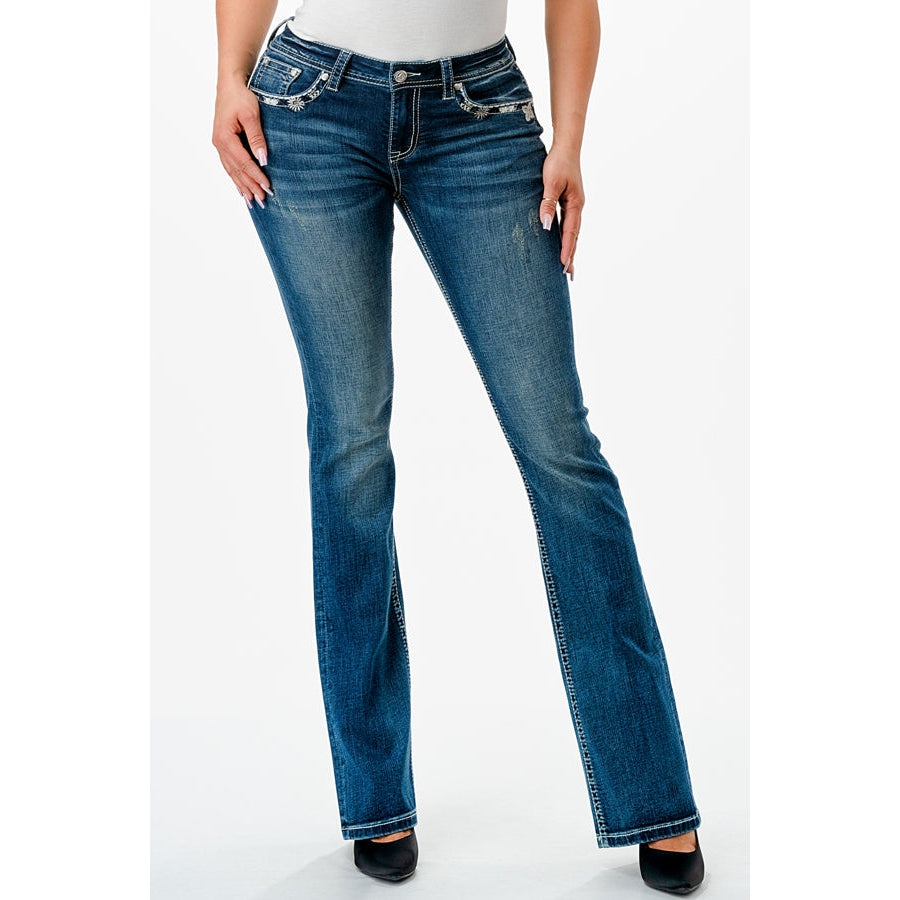 Grace In LA Women's Easy Bootcut Jeans - Floral Faux Flap