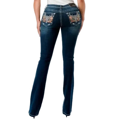 Grace in LA Women's Bootcut Jeans - Steer Head - Dark Blue