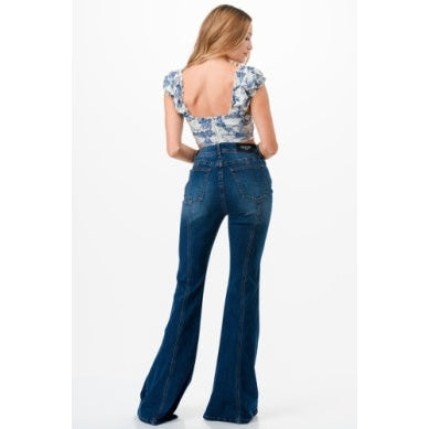 Grace in LA Women's High Rise Flare Jeans - Seam Detail