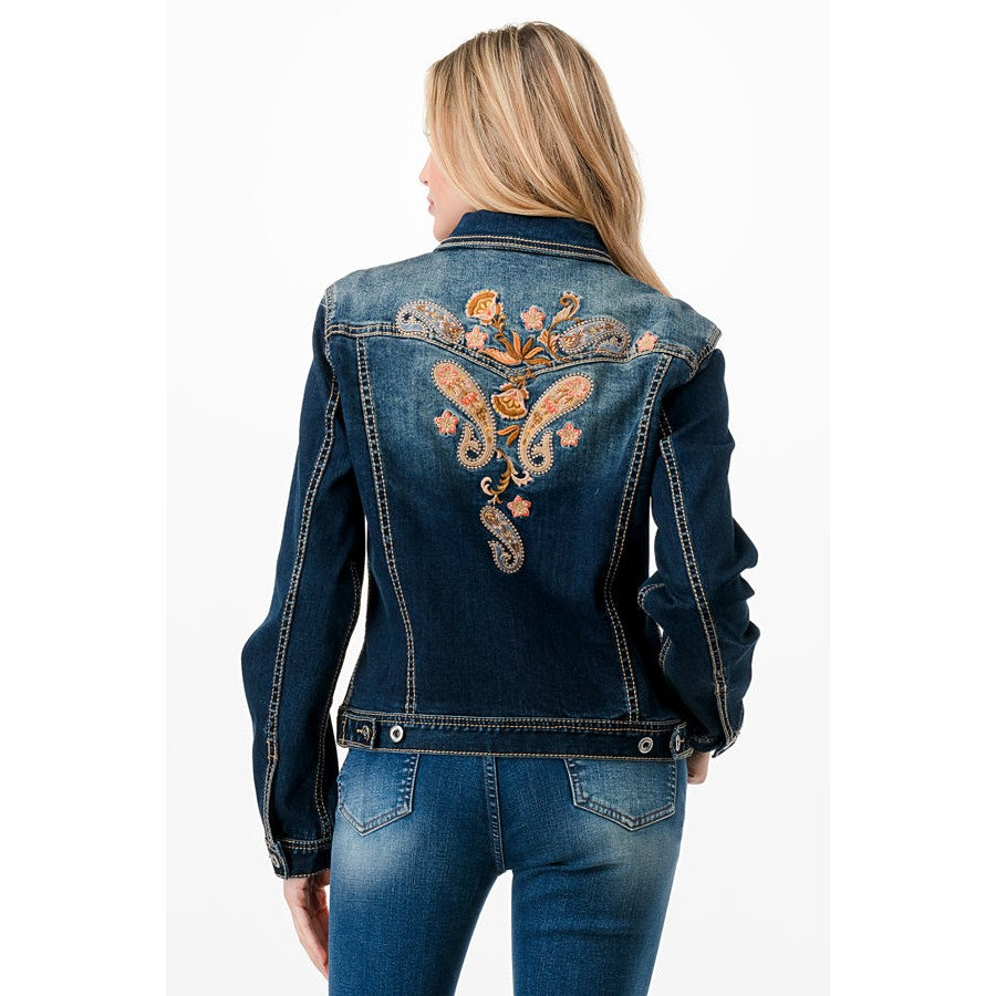 Grace in LA Women's Denim Jacket - Paisley Embroidery