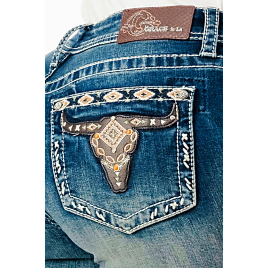 Grace in LA Women's Bootcut Jeans - Steerhead Leather