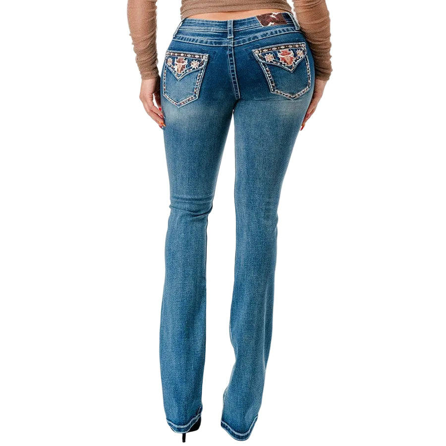 Grace in LA Women's Bootcut Jeans - Cowhide Trim