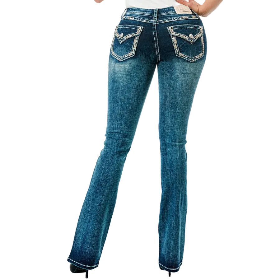Grace in LA Women's Bootcut Jeans - Border Faux Floral