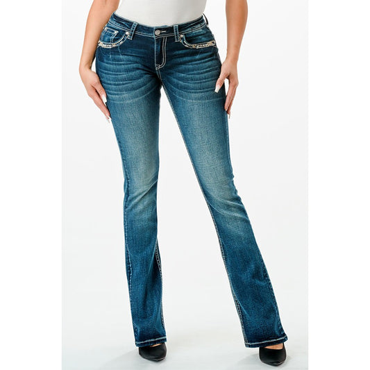 Grace in LA Women's Bootcut Jeans - Border Faux Floral