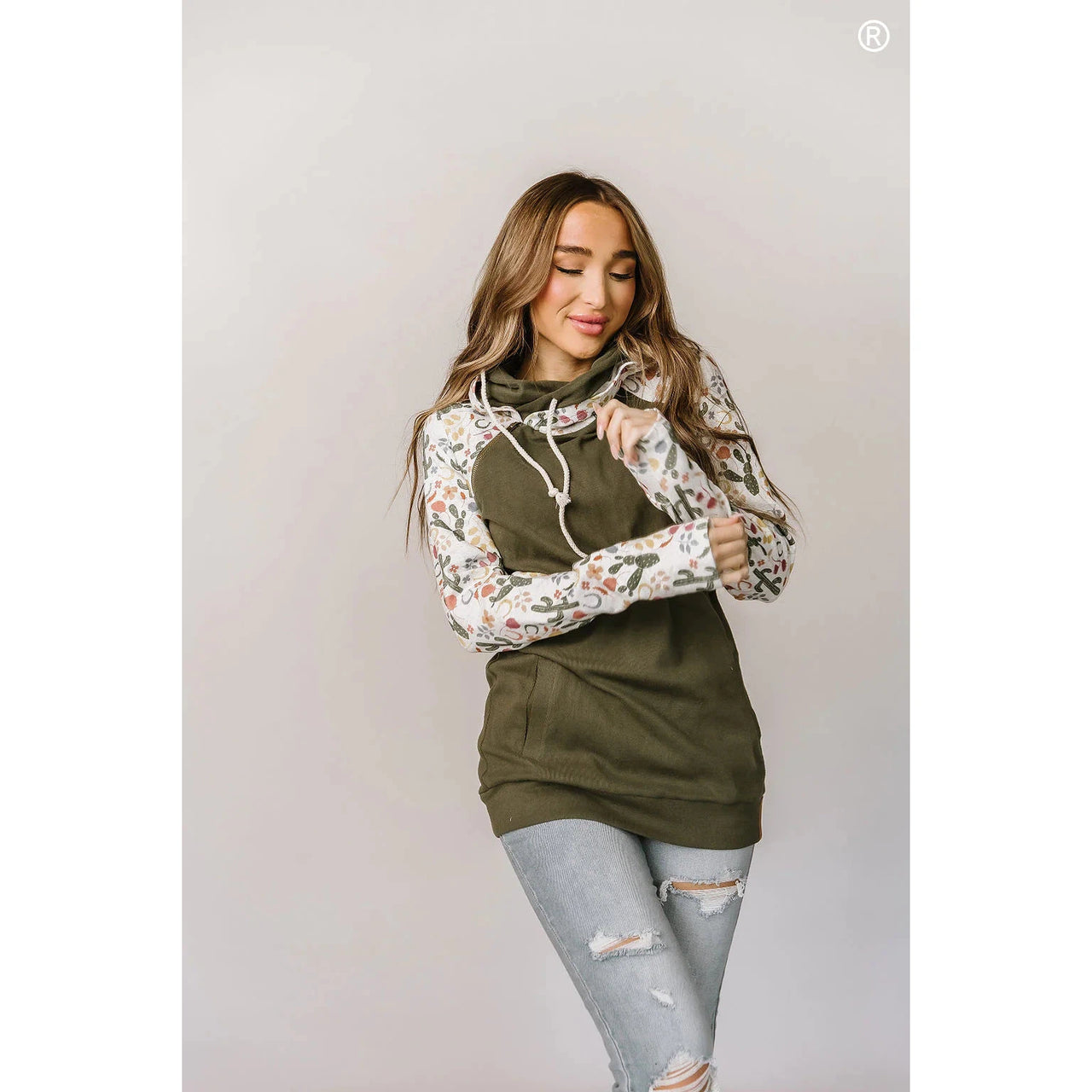 Ampersand Women's Cactus Blossom DoubleHood Sweatshirt - Green/Cactus Floral