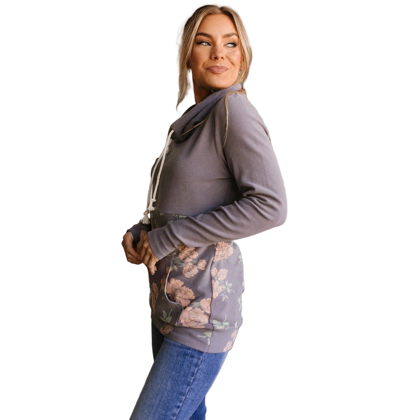 Ampersand Women's Tickle My Fancy Cowlneck Sweatshirt - Grey/Pink/Green