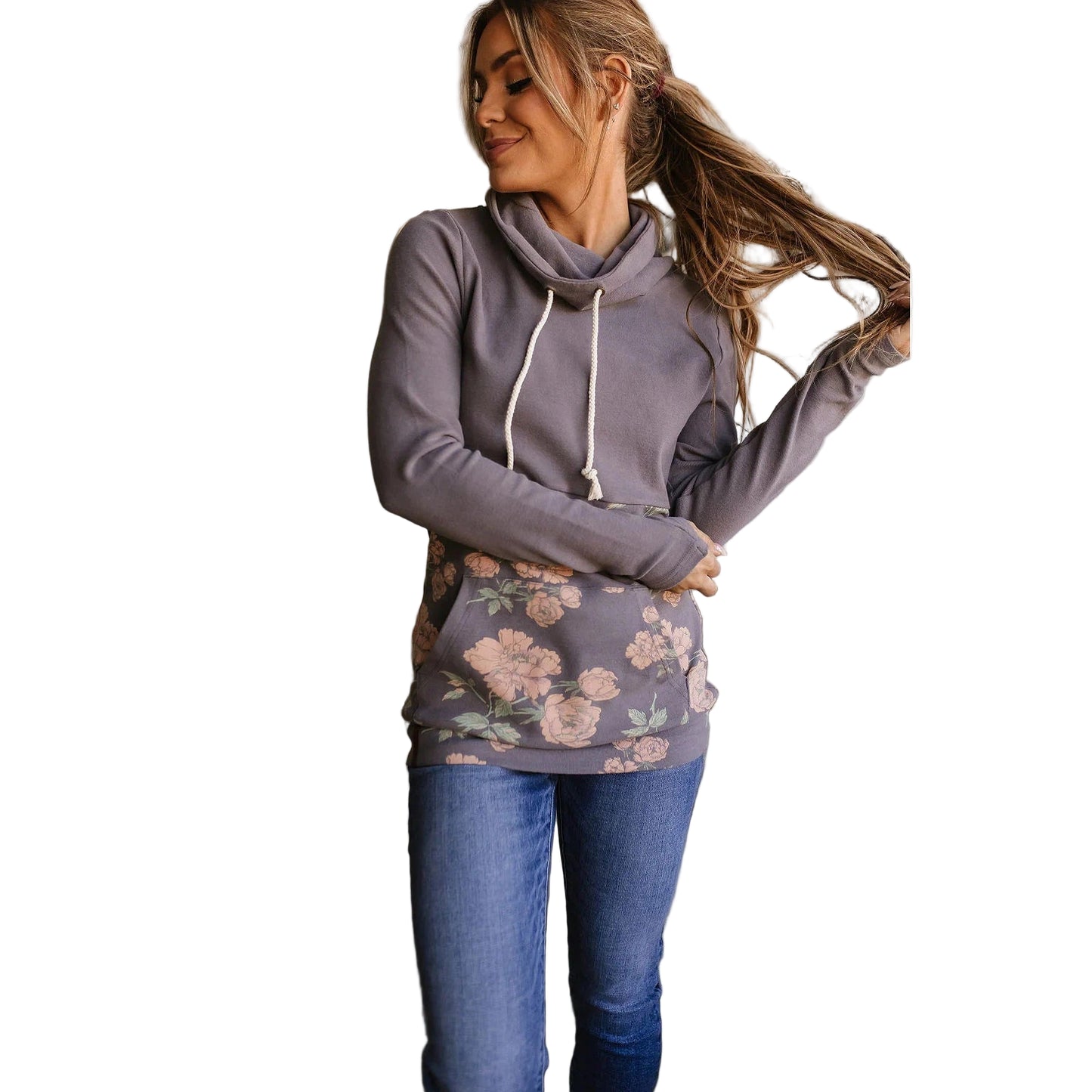 Ampersand Women's Tickle My Fancy Cowlneck Sweatshirt - Grey/Pink/Green