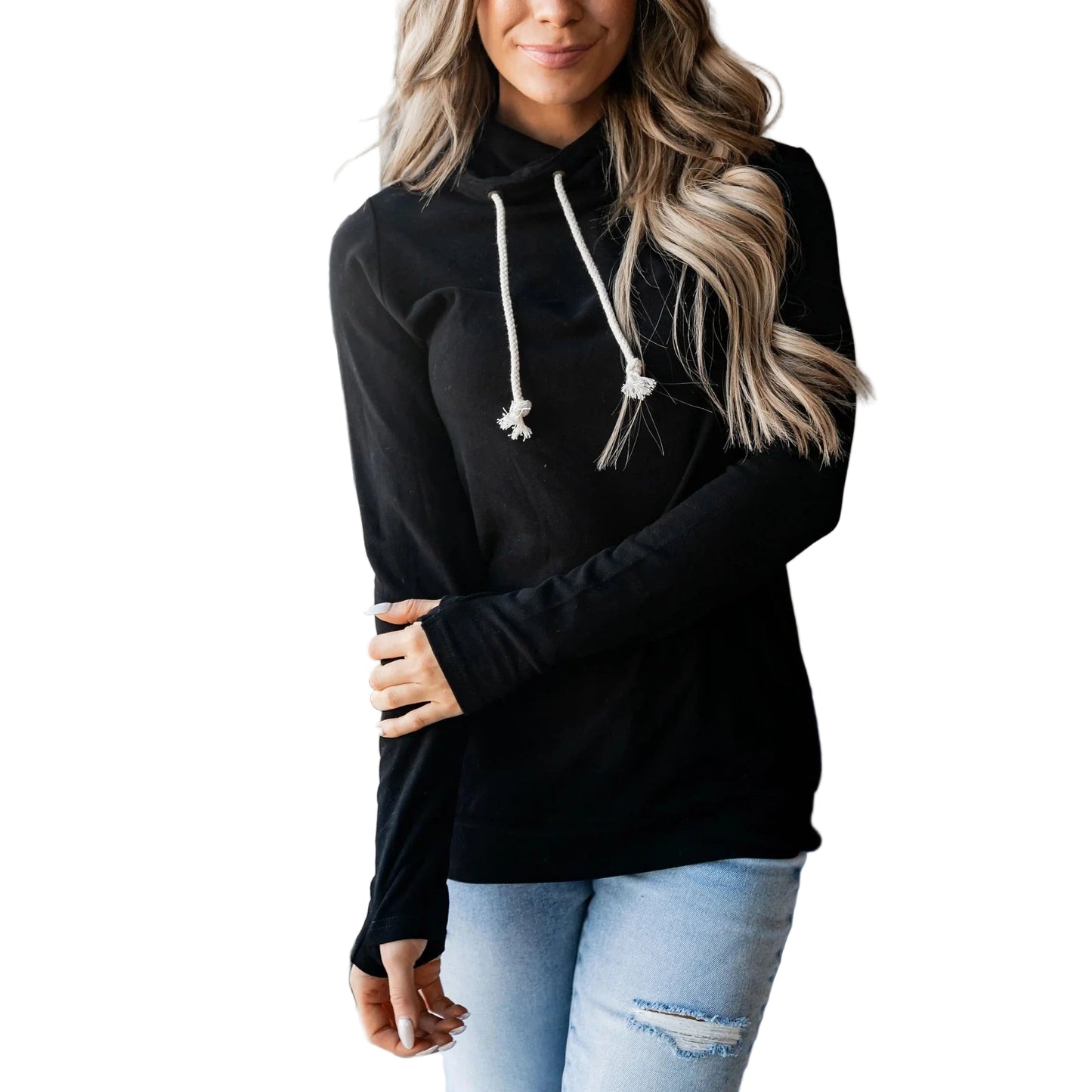 Ampersand Women's Poppy Seed Performance Fleece Cowlneck Sweatshirt - Black