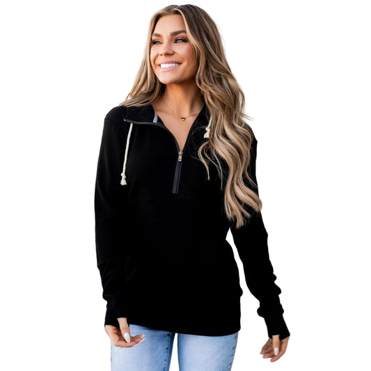 Ampersand Women's Poppy Seed Performance Fleece Halfzip Sweatshirt - Black