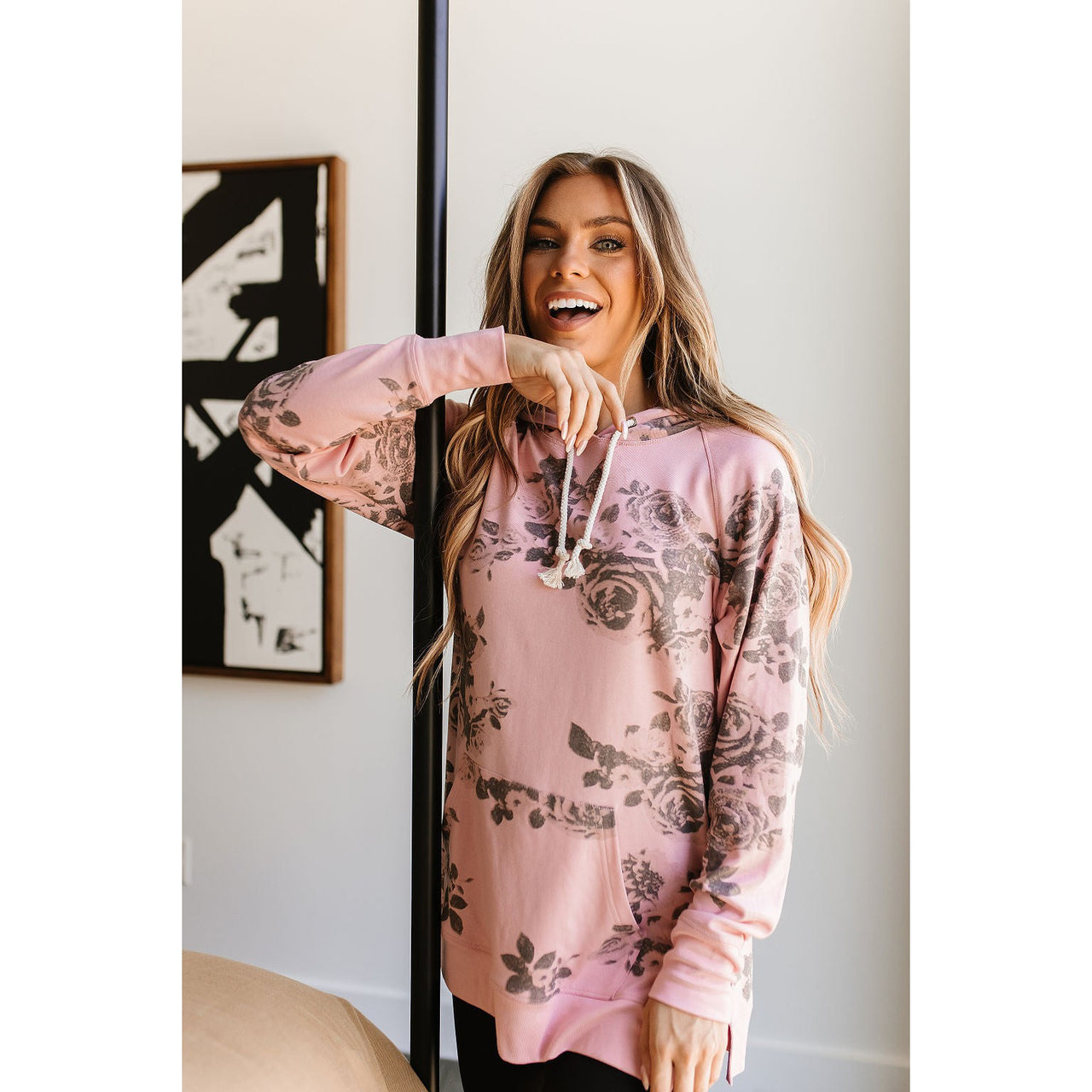 Ampersand Women's Side Slit Hoodie - Smell The Roses