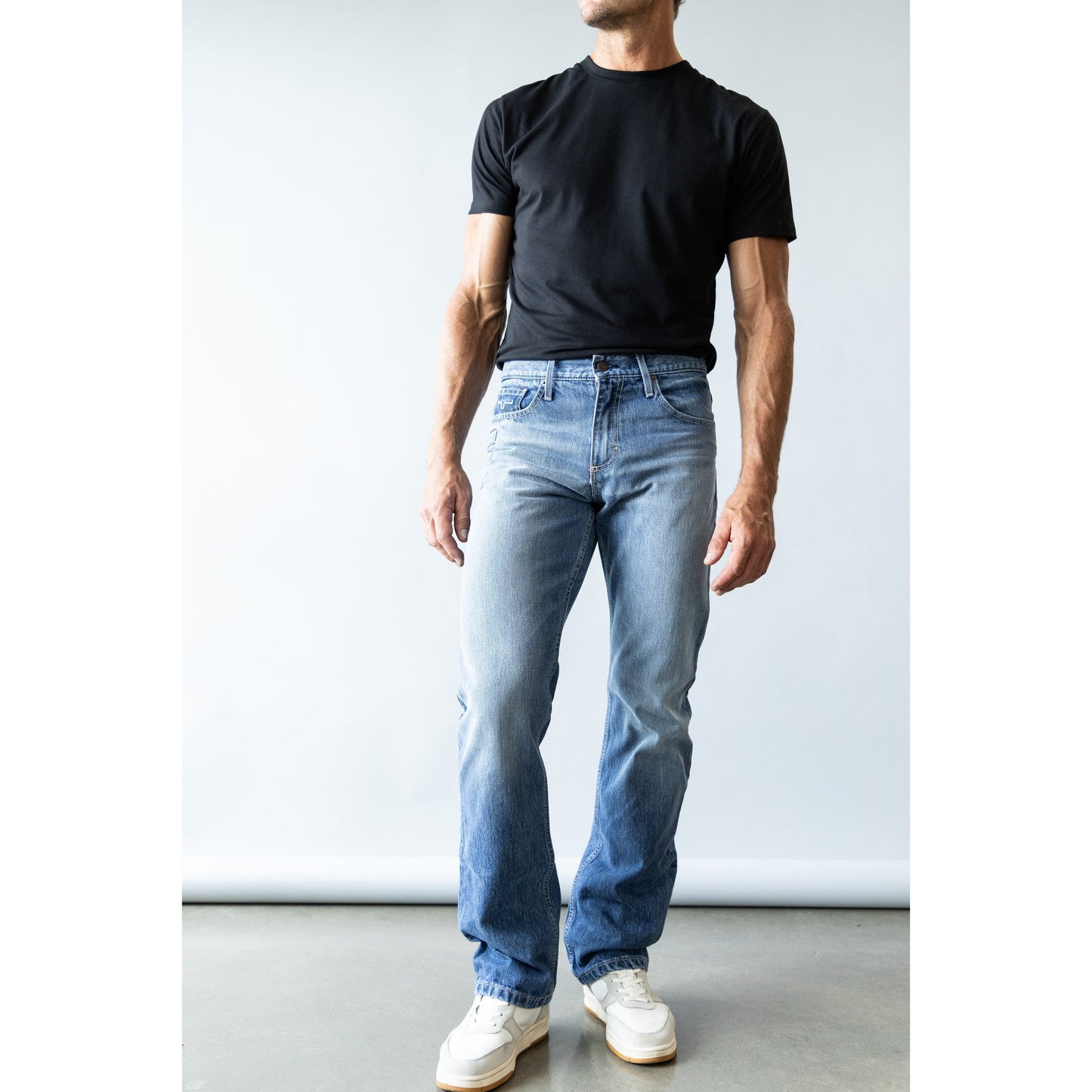 Kimes Men's James Lower Rise Straight Bootcut Jeans - Mid Wash