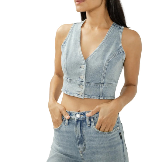 Silver Women's Vintage Denim Vest - Corfu