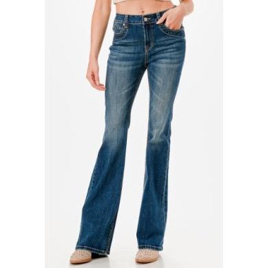 Grace in LA Women's Basic Flare Jean-Medium Wash