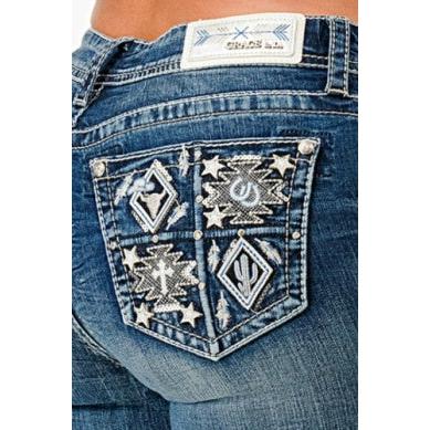Grace in LA Women's Aztec Detail Western Jeans