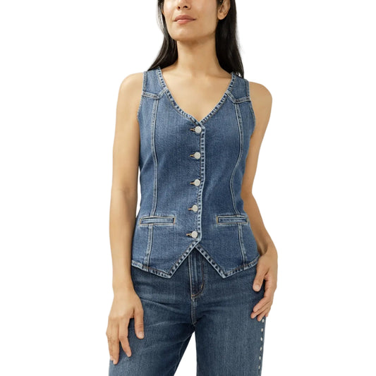 Silver Women's Longline Denim Vest - Medium Dark Indigo Wash