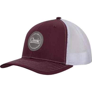 Classic Equine Trucker Ball Cap Round Patch -Maroon