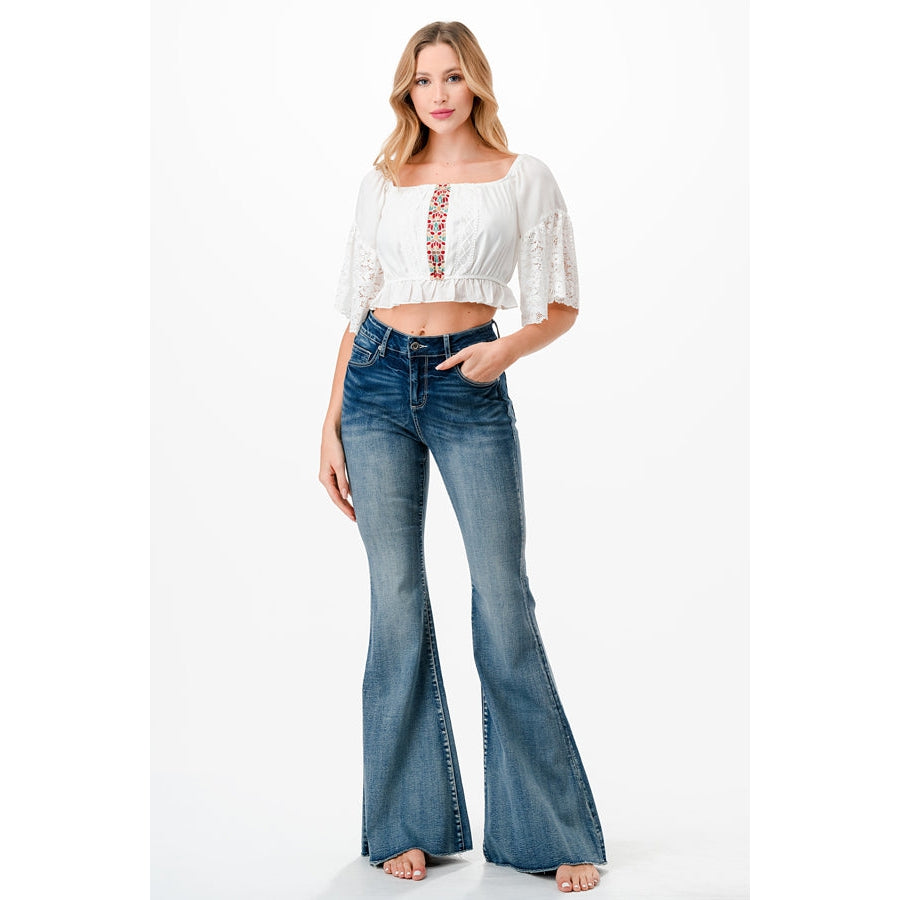 Grace in LA Women's High Rise Flare Jeans - Eagle Printed