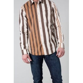 Kimes Men's Button Long Sleeve Striped Shirt - Brown