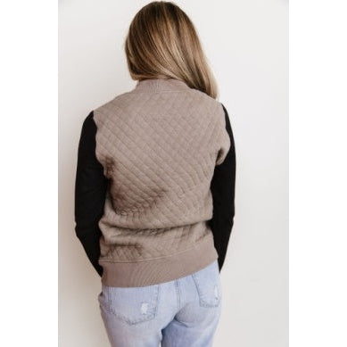 Ampersand Women's Quilted Bomber - Taupe & Black