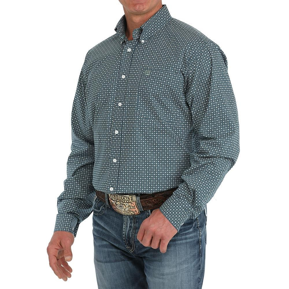 Cinch Men's Long Sleeve Print Shirt- Blue