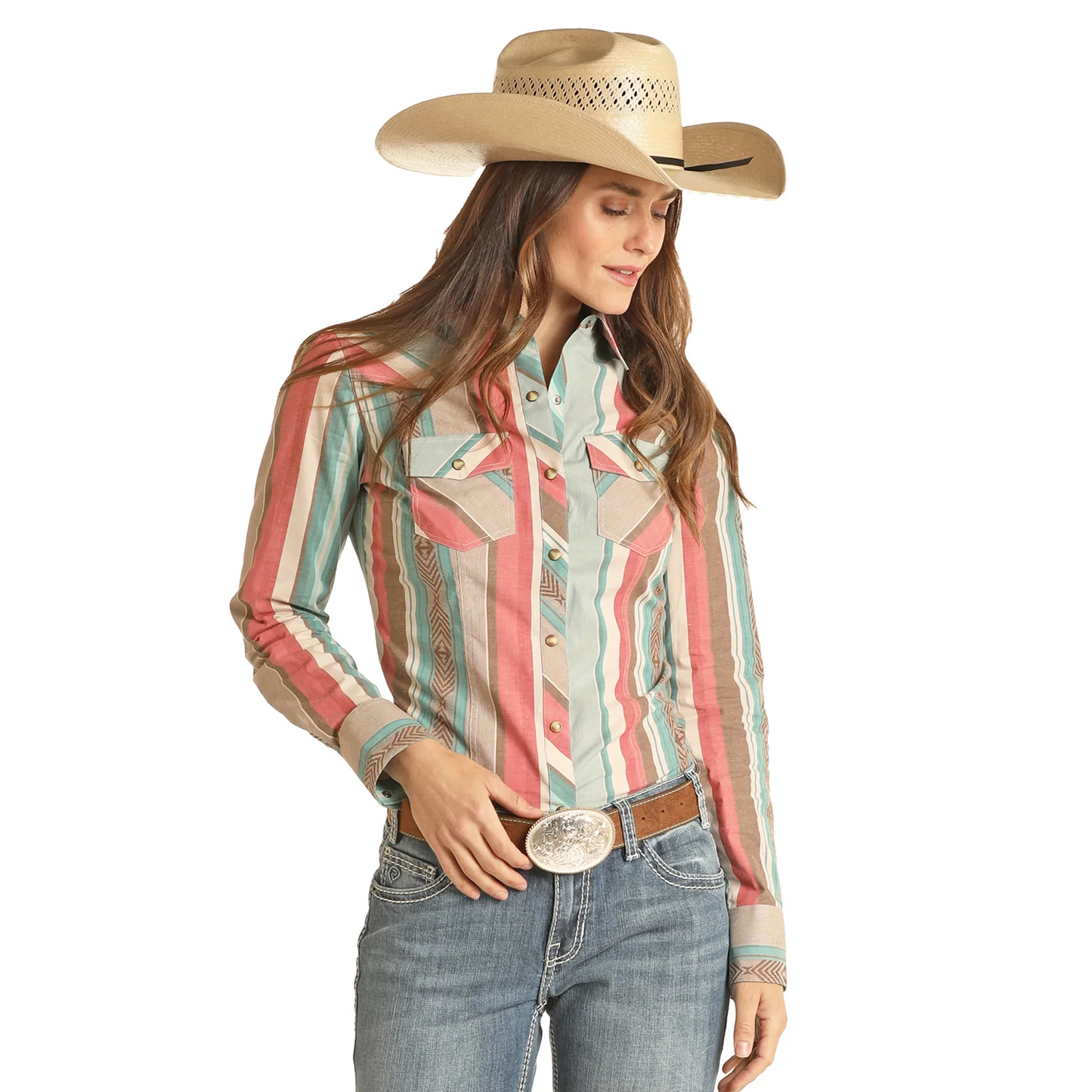 Rock & Roll Women's Stripe Snap Shirt - Jade