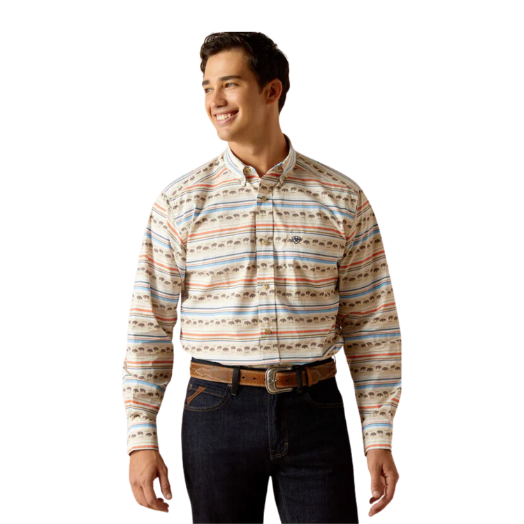 Ariat Men's Reed Serape Bison Print Long Sleeve Shirt- Khaki
