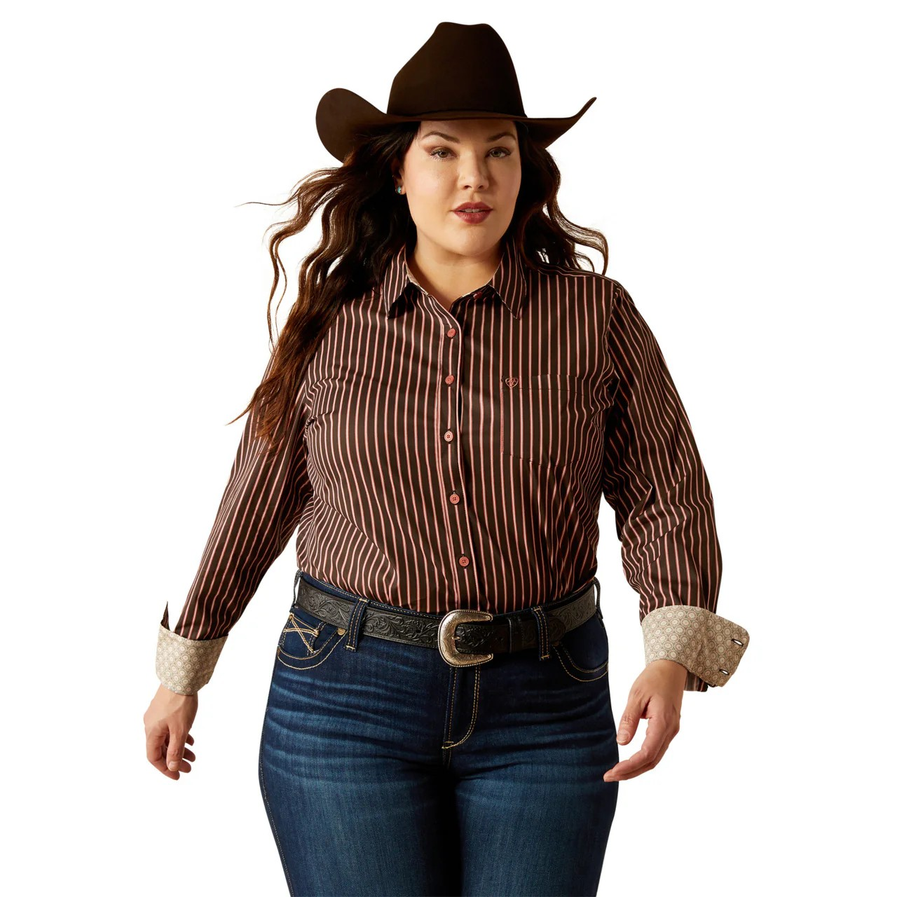 Ariat Women's Long Sleeve Kirby Stretch Stripe Shirt- Mahogany