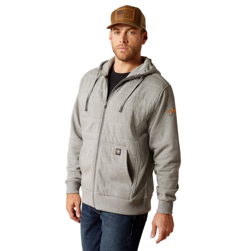 Ariat Men's Rebar All Weather Insulated Full Zip Hoodie- Heather Grey
