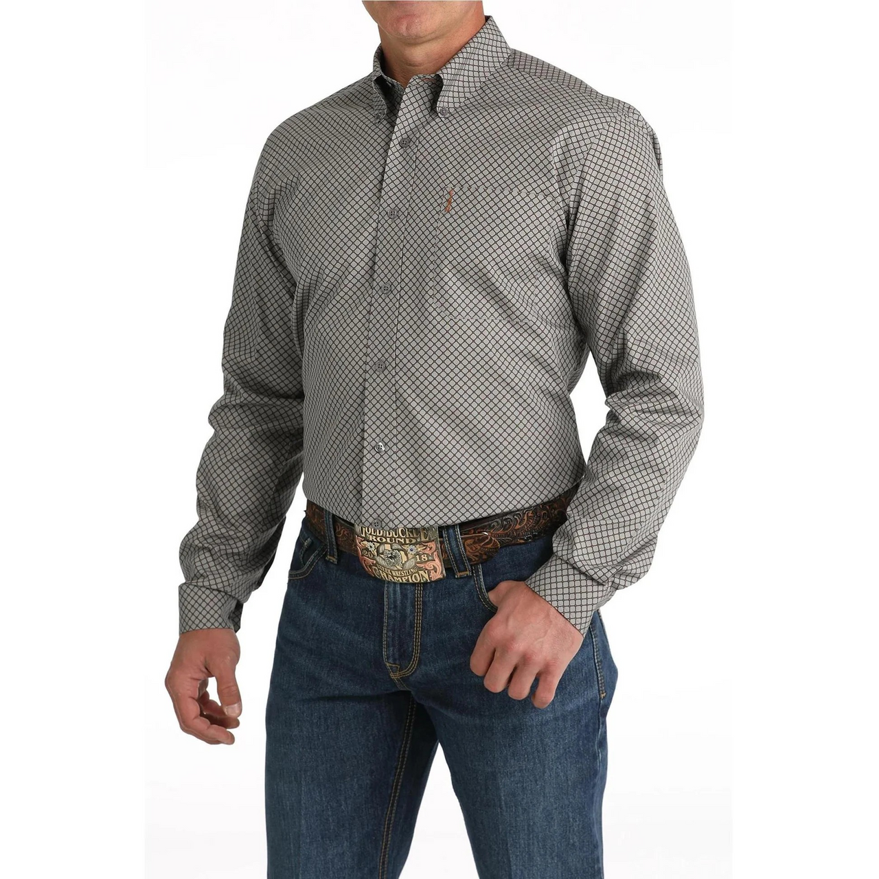 Cinch Men's Long Sleeve Modern Fit Geometric Print Shirt - Grey
