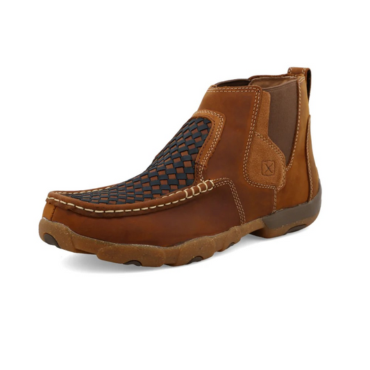 Twisted X Men's 4" Chelsea Driving Moc - Woven Multi & Oiled Saddle