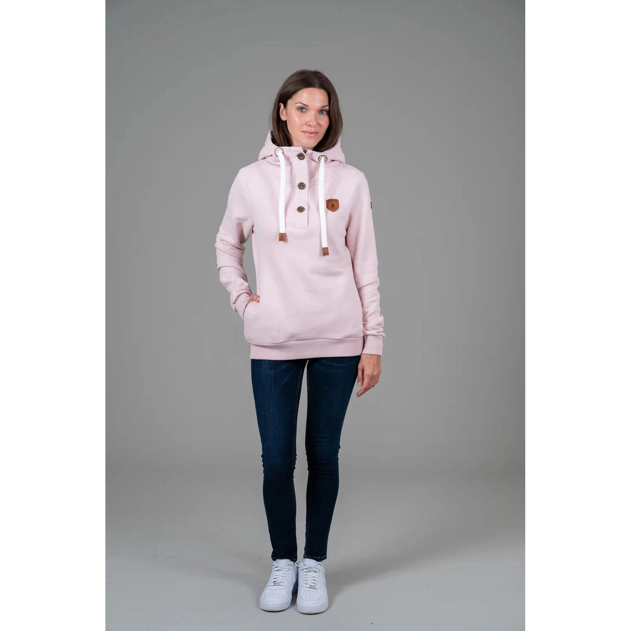 Wanakome Jas Button Neck Hoodie-Sepia Rose