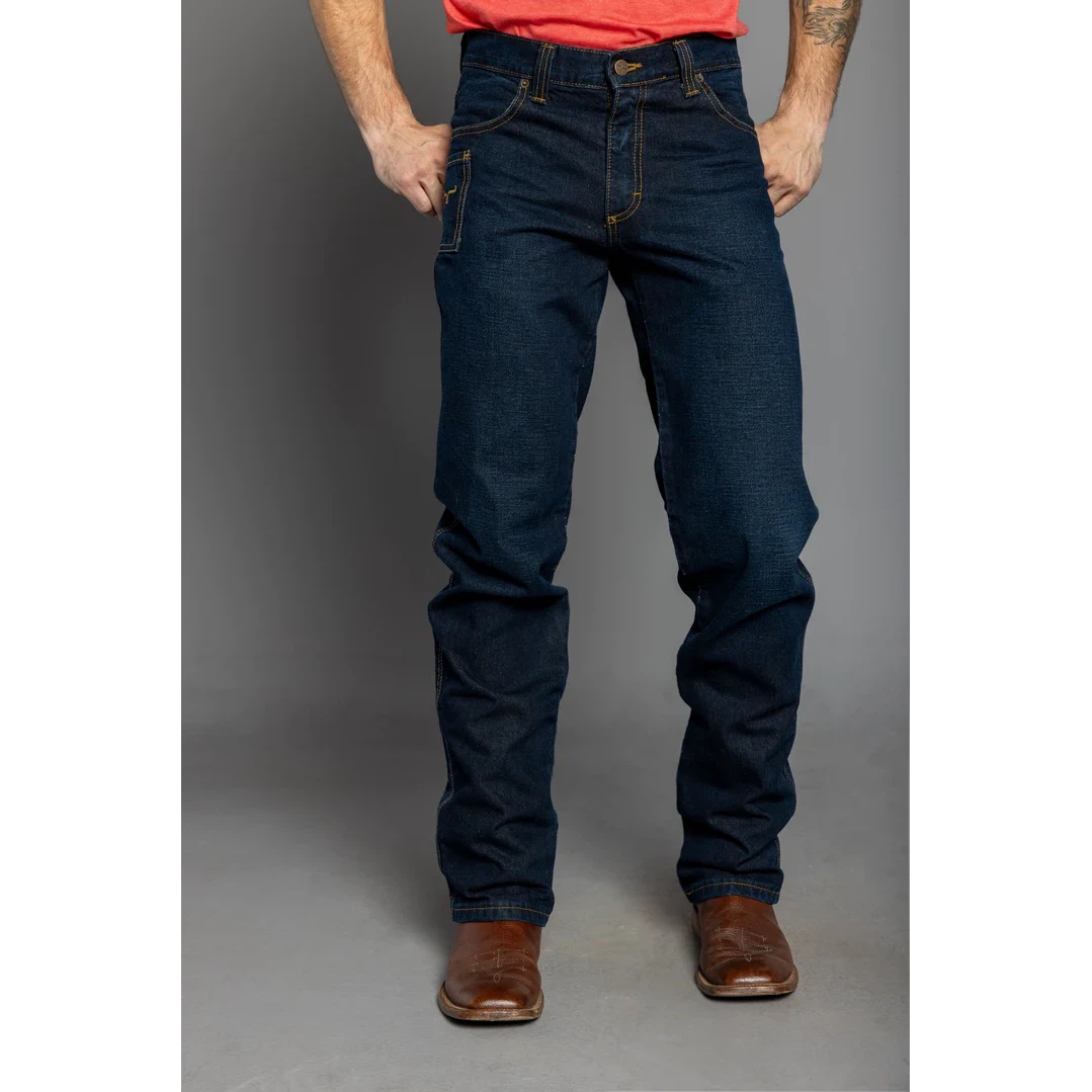 Kimes Men's Watson Mid Rise Relaxed Bootcut Jeans - Dark Indigo