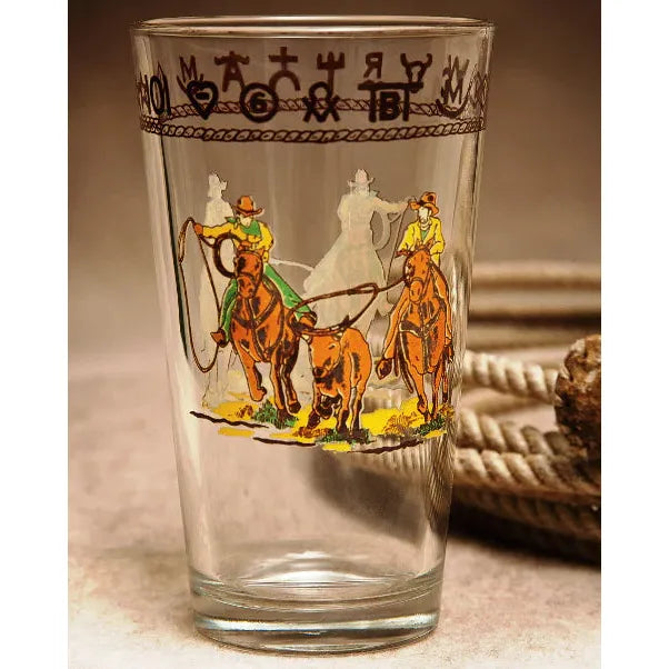 West Creation 16 oz Team Ropers Tumbler Drink Glass- Set of 4