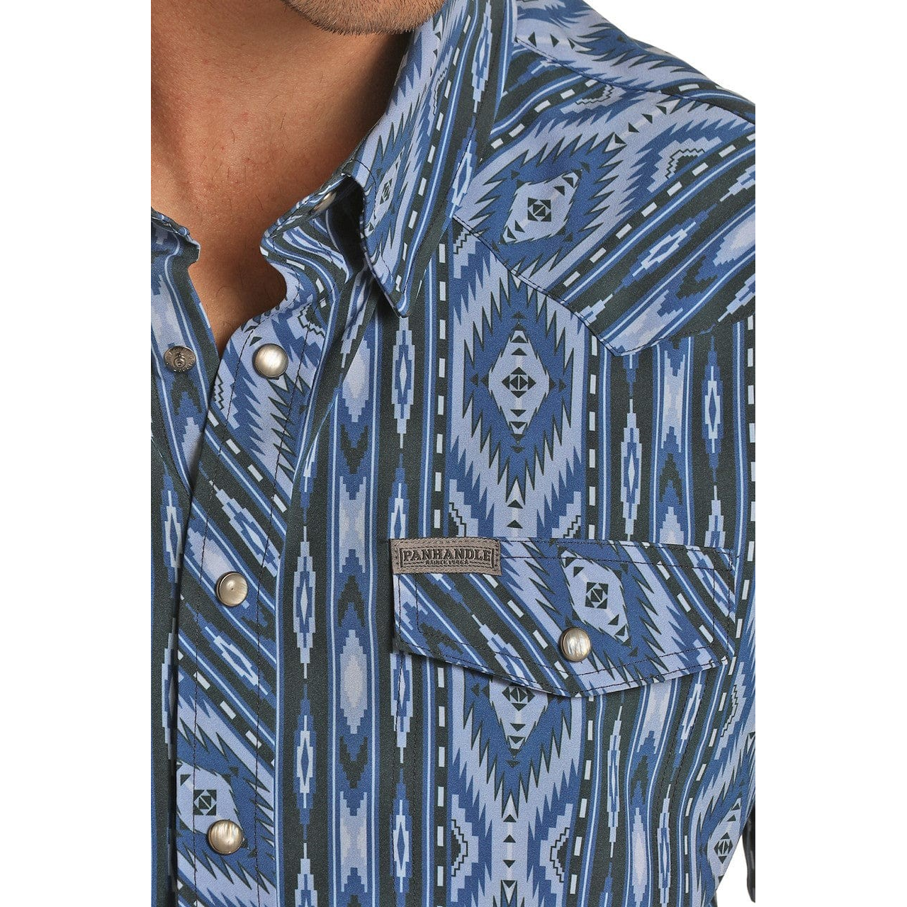 Rock & Roll Men's 2 Pocket Short Sleeve Aztec Snap Shirt - Blue