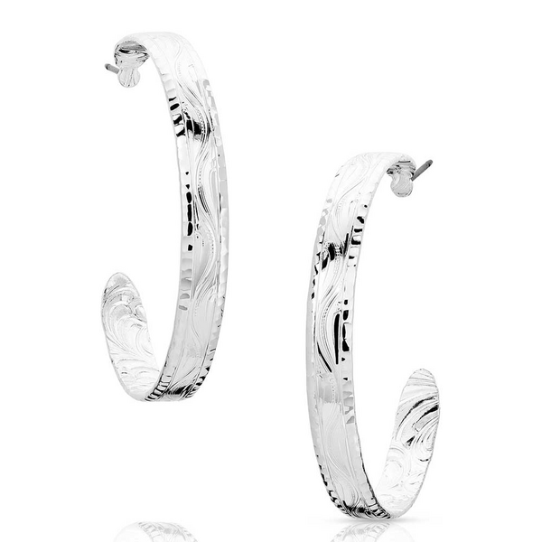 Montana Silversmith Timeless Elegance Chiseled Hoop Earrings - Silver