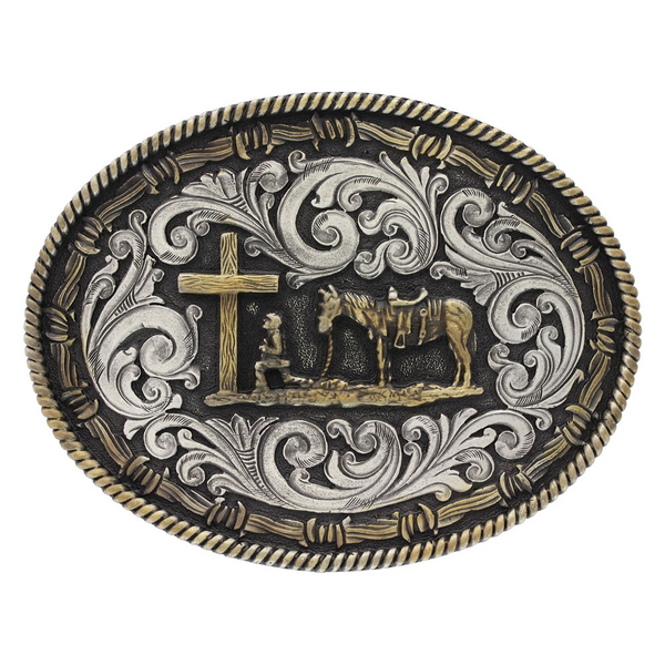 Attitude 2-Tone Rope & Barbed Wire Classic Impressions Christian Cowboy Buckle