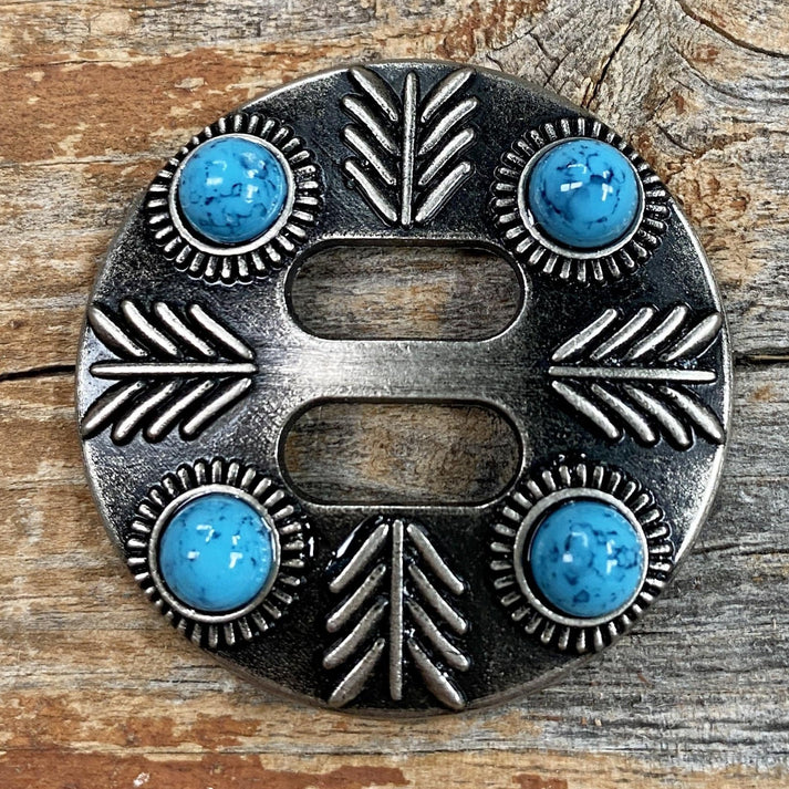 Rodeo Drive Turquoise & Arrow Ant Silver Slotted Concho - 1.5"