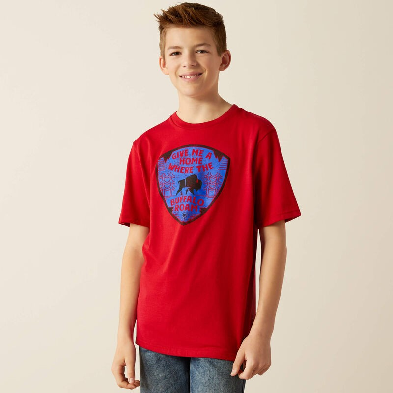 Ariat Boy's Buffalo West Short Sleeve Tee Shirt- Red