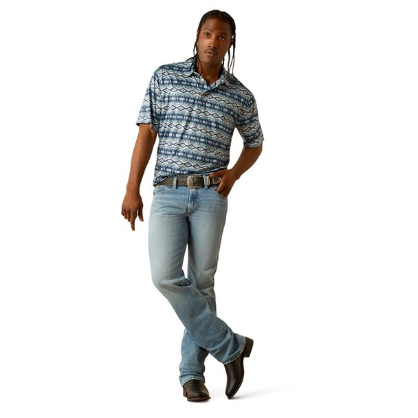 Ariat Men's Short Sleeve Charger 2.0 Printed Polo- Blue Southwest