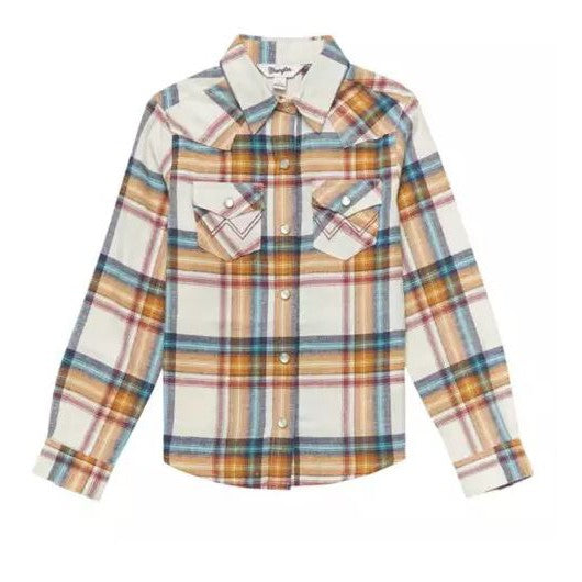 Wrangler Girl's West  Plain Flannel Long Sleeve Shirt - White/ Multi